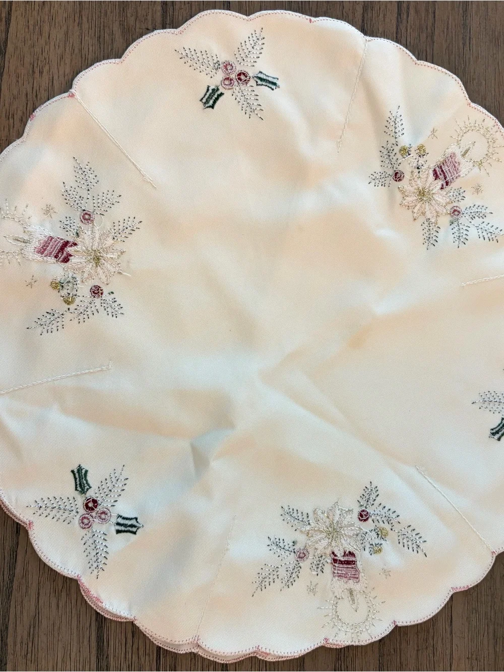 Holiday Cream Embroidered Dinner Roll Holder - Festive Christmas Designs